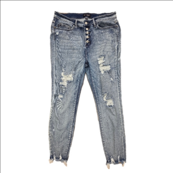 Judy Blue Los Angeles Button Fly Skinny Fit Distressed Jeans Size 32 - Picture 1 of 7